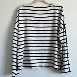 LOFT Stripe Blouse Top Nautical Boat‎ Neck Women Large Beachy Vacay Large